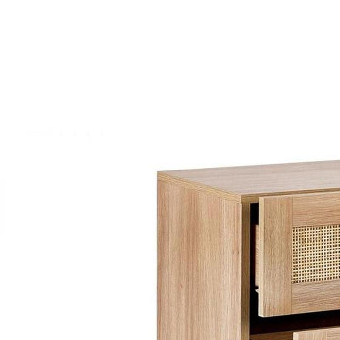 Padstow 2 Drawer Bedside Unit Oak & Rattan on Black Frame Base