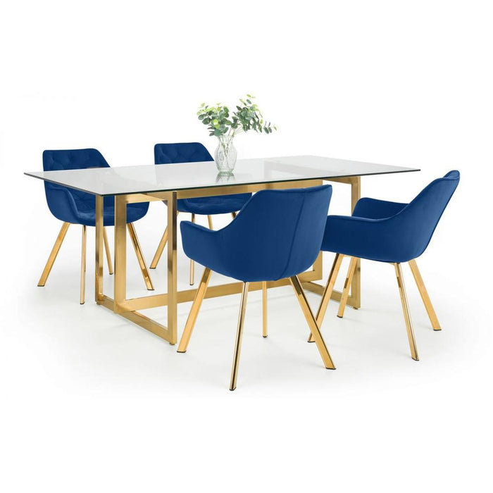 Lorenzo Dining Chair Blue Velvet Fabric on Gold Coloured Legs