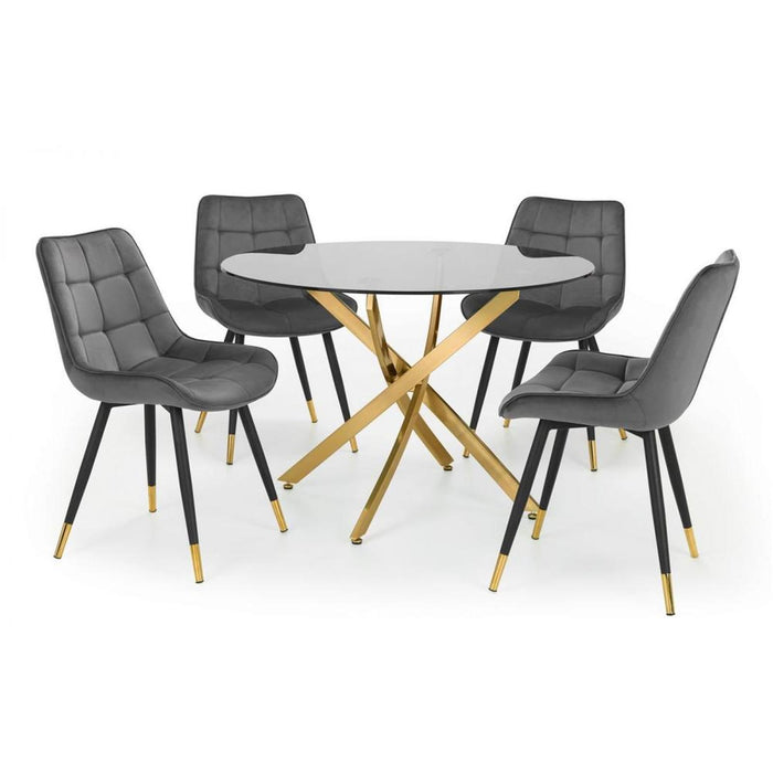 Hadid Dining Chair - Grey Velvet Fabric, Black & Gold Steel Frame