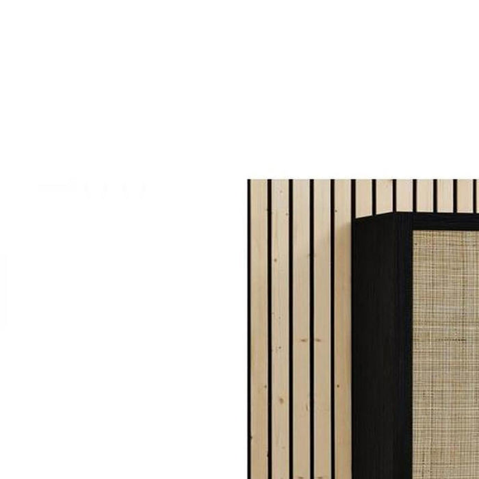 Padstow Wardrobe Black & Rattan on Black Frame Base