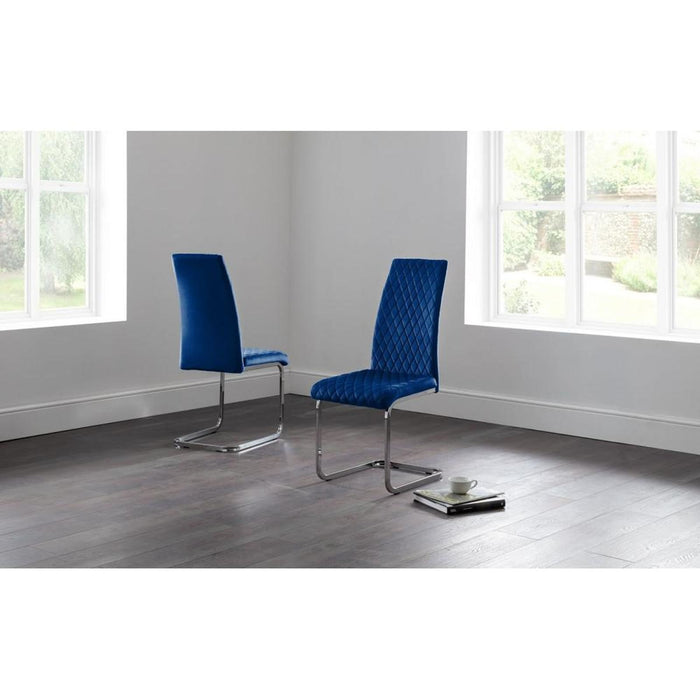 Calabria Velvet Cantilever Dining Chair Blue & Chrome Frame