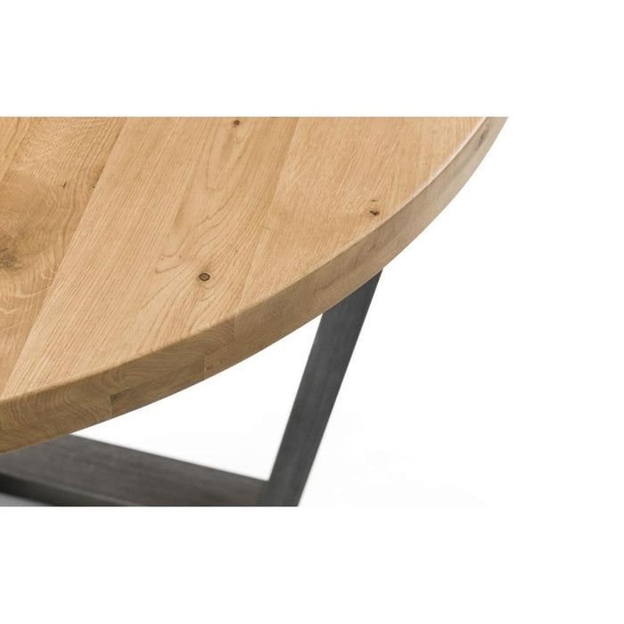 Brooklyn Round Dining Table Solid Oak & Gunmetal Trestle Legs