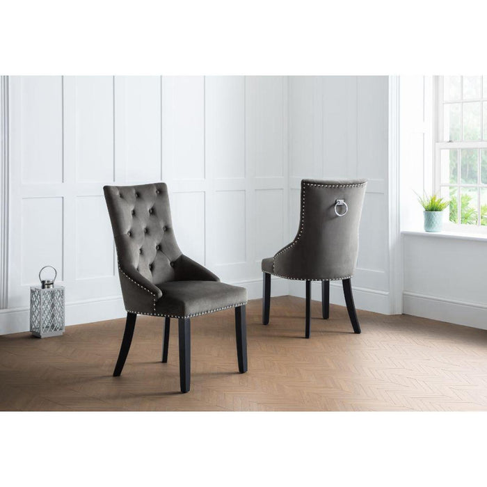 Veneto Knockerback Chair (Sold as a Pair) Grey Velvet Fabric