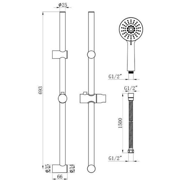 AG Serena Black Shower Riser Rail Kit with Head and Hose