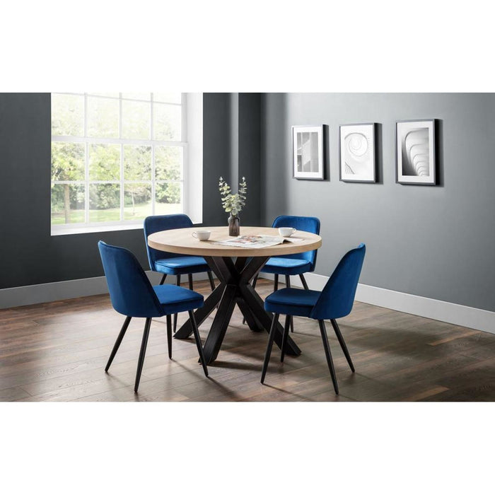 Burgess Dining Chair Blue Velvet Fabric Black Metal Legs