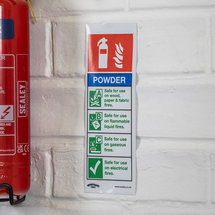 Sealey Safe Conditions Safety Sign Powder Fire Extinguisher Self-Adhesive Vinyl