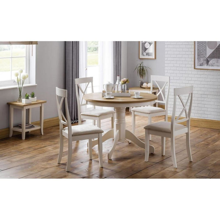 Davenport Round Pedestal Table Oak Veneer Top & Ivory Base