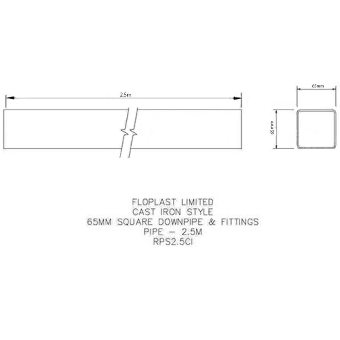 FloPlast RPS2.5BR Square Line Downpipe in Brown 65(W) x 2500mm(L)