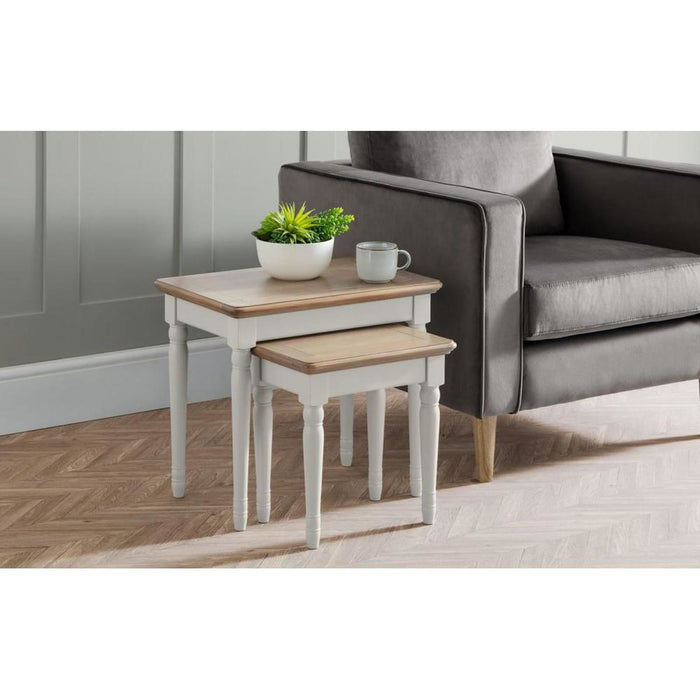 Provence Nest of Tables (2) Limed Oak Top on Grey Lacquer Frame