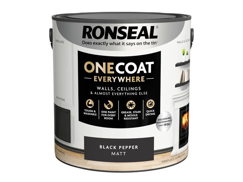 Ronseal One Coat Everywhere Interior Paint Black Pepper Matt 2.5 litre Ronseal - Town Tools