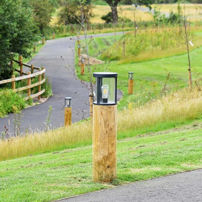 Edisol Radiata Timber Solar Path Light in Black 800mm Daylight White