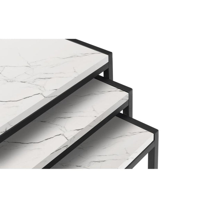 Tribeca Nest of Tables White Marble Effect Tops on Black Frames