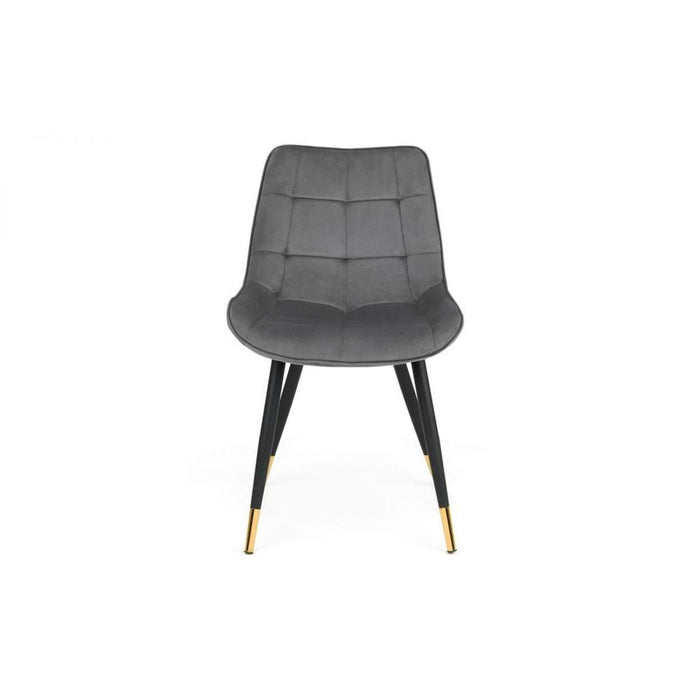 Hadid Dining Chair - Grey Velvet Fabric, Black & Gold Steel Frame