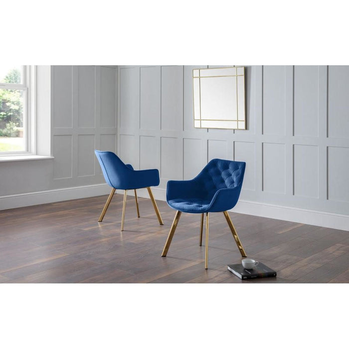 Lorenzo Dining Chair Blue Velvet Fabric on Gold Coloured Legs