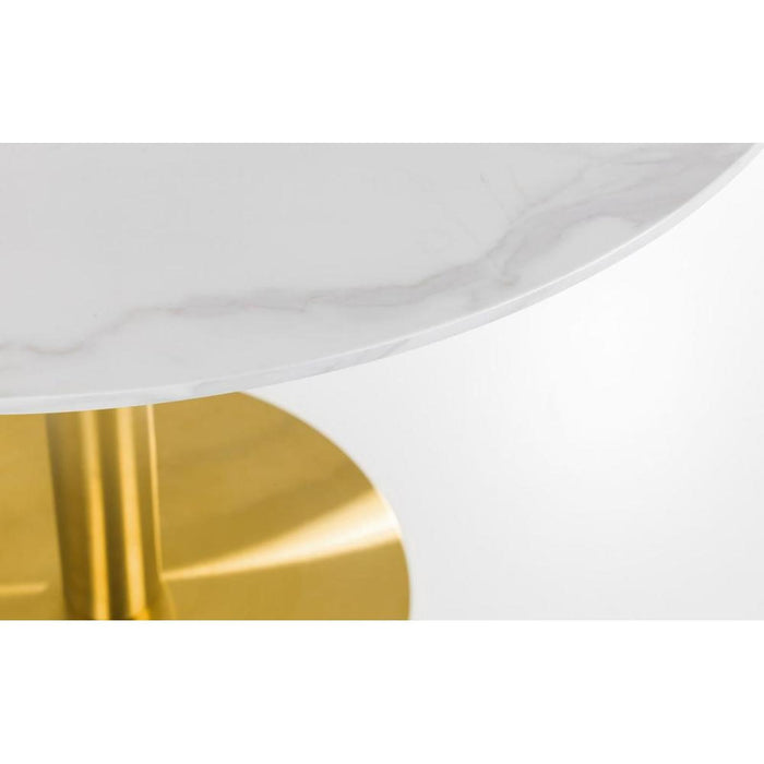 Palermo Round Pedestal Table 100cm White Marble Gold Effect Base