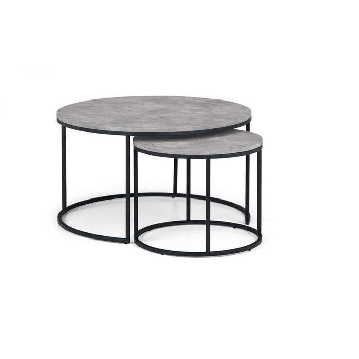 Staten Round Nesting Coffee Table Concrete Effect on Black Frame