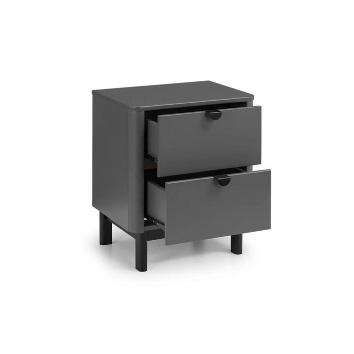Chloe 2 Drawer Bedside Unit Storm Grey & Black Legs