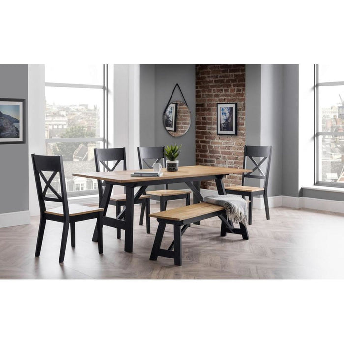 Hockley Dining Table Solid Oak Top with Black Trestle Legs