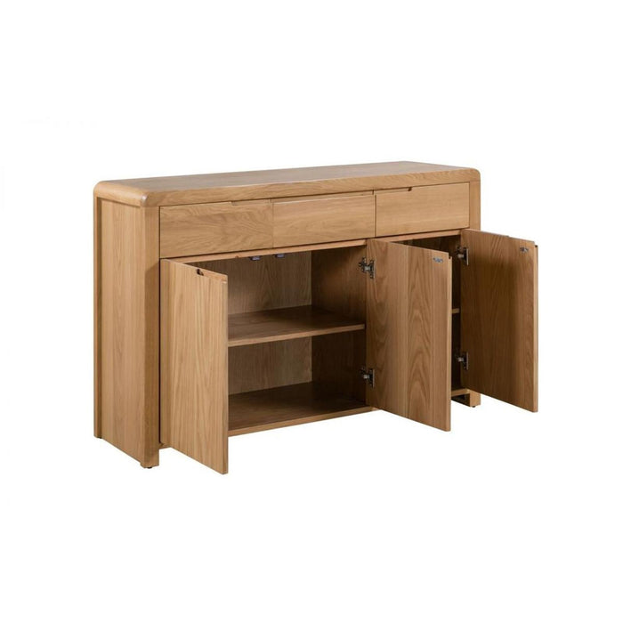 Curve Sideboard with 3 Drawers & Doors Solid Oak & Real Oak Veneers