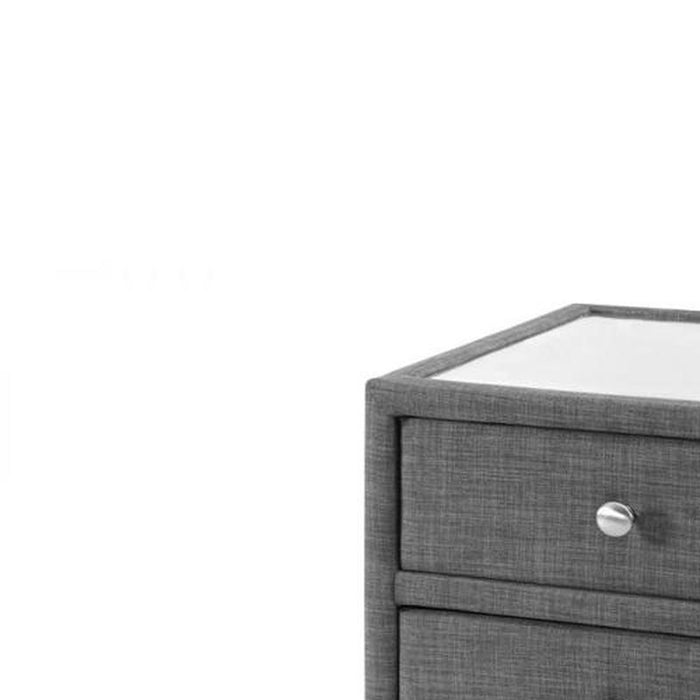 Sorrento 3 Drawer Bedside Unit Slate Grey Linen & Glass Top