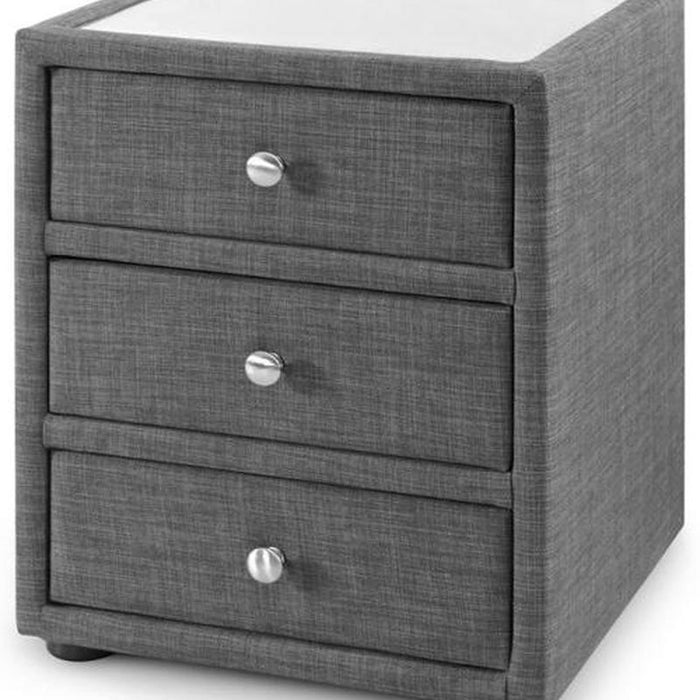 Sorrento 3 Drawer Bedside Unit Slate Grey Linen & Glass Top