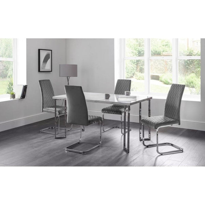 Calabria Velvet Cantilever Dining Chair Grey & Chrome Frame