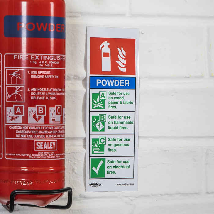 Sealey Safe Conditions Safety Sign Powder Fire Extinguisher Self-Adhesive Vinyl
