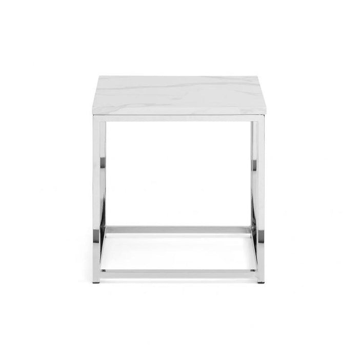 Scala White Marble Top Lamp Table 50cm Chrome Frame