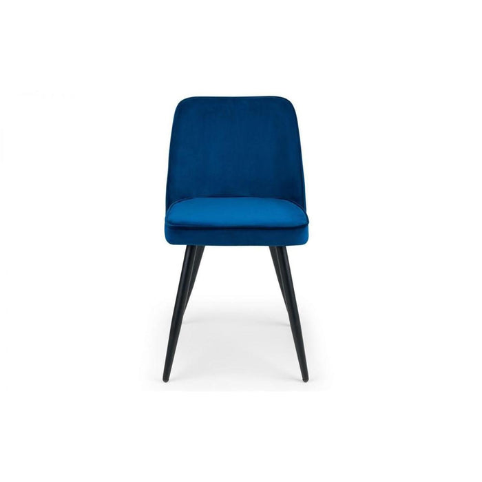Burgess Dining Chair Blue Velvet Fabric Black Metal Legs