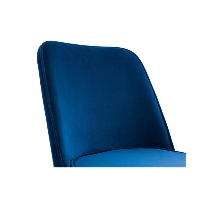 Burgess Dining Chair Blue Velvet Fabric Black Metal Legs