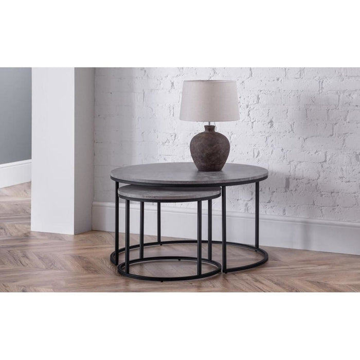 Staten Round Nesting Coffee Table Concrete Effect on Black Frame